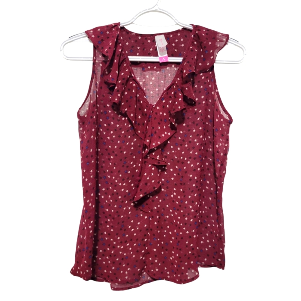 No Boundaries Sheer Sleeveless Ruffle Top Juniors Medium (7-9)